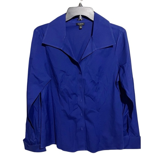 Talbots Button Front Shirt Top Women's Size 10 Deep Royal Blue Solid Classic - Picture 1 of 9